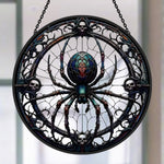Gothic spider with skulls stained glass suncatcher window hanging, suitable for home and garden decoration