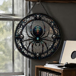 Gothic spider with skulls stained glass suncatcher window hanging, suitable for home and garden decoration