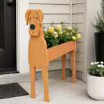 Great Dane dog planter filled with fresh flowers is placed in the garden