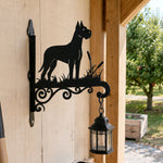 Great dane metal hanging basket bracket mounted on outdoor wall for plant decoration