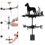 Great Dane metal weather vane with directional arrows and mounting rod, outdoor roof and garden decoration