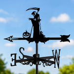 Grim reaper metal weather vane with directional arrows and mounting rod, outdoor roof and garden decoration