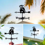Grim reaper metal weather vane with directional arrows and mounting rod, outdoor roof and garden decoration