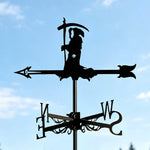 Grim reaper metal weather vane with directional arrows and mounting rod, outdoor roof and garden decoration
