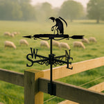 Grim reaper with hourglass metal weather vane with directional arrows and mounting rod, outdoor roof and garden decoration