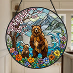 Grizzly bear and dolphin nature stained glass suncatcher window hanging, suitable for home and garden decoration