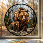 Grizzly bear family stained glass suncatcher window hanging, suitable for home and garden decoration