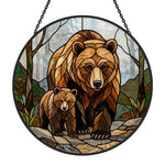 Grizzly bear family stained glass suncatcher window hanging, suitable for home and garden decoration