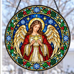 Guardian angel stained glass suncatcher window hanging, suitable for home and garden decoration