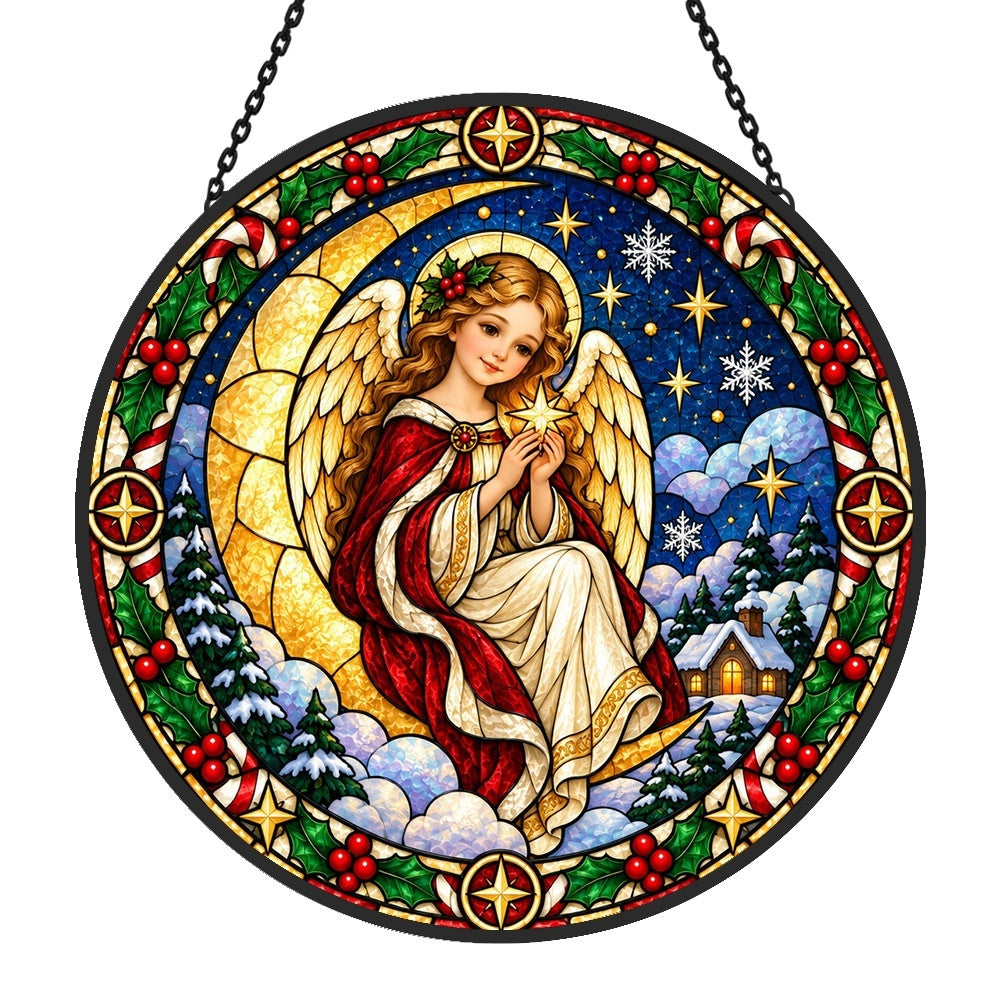 Guardian angel stained glass suncatcher window hanging, suitable for home and garden decoration