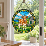 Guernsey cattle stained glass suncatcher window hanging, suitable for home and garden decoration
