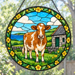 Guernsey cattle stained glass suncatcher window hanging, suitable for home and garden decoration