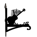 Guitar with music notes metal hanging basket bracket mounted on outdoor wall for plant decoration