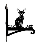 Hairless sphynx cat metal hanging basket bracket mounted on outdoor wall for plant decoration