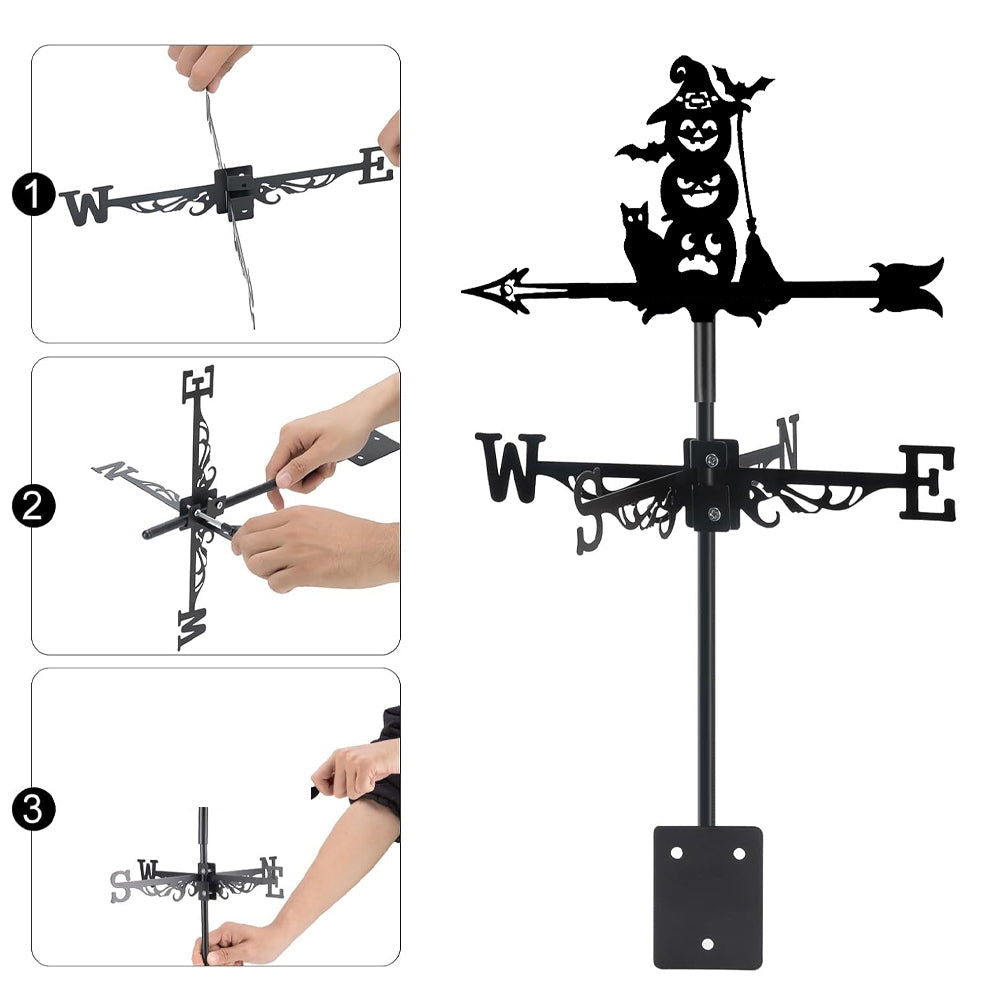 Halloween pumpkins metal weather vane with directional arrows and mounting rod, outdoor roof and garden decoration