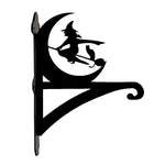 Halloween witch flying on broom metal hanging basket bracket mounted on outdoor wall for plant decoration