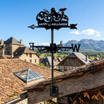 Happy halloween metal weather vane with directional arrows and mounting rod, outdoor roof and garden decoration