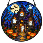 Haunted House Halloween stained glass suncatcher window hanging, suitable for home and garden decoration
