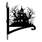 Haunted house metal hanging basket bracket mounted on outdoor wall for plant decoration
