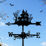 Haunted house metal weather vane with directional arrows and mounting rod, outdoor roof and garden decoration