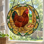 Hen stained glass suncatcher window hanging, suitable for home and garden decoration
