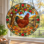 Hen stained glass suncatcher window hanging, suitable for home and garden decoration