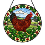 Hen stained glass suncatcher window hanging, suitable for home and garden decoration