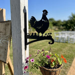 Hen with chicks metal hanging basket bracket mounted on outdoor wall for plant decoration