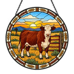 Hereford cattle stained glass suncatcher window hanging, suitable for home and garden decoration