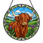 Highland cattle stained glass suncatcher window hanging, suitable for home and garden decoration