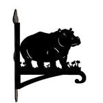 Hippo silhouette metal hanging basket bracket mounted on outdoor wall for plant decoration