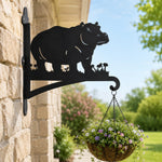 Hippo silhouette metal hanging basket bracket mounted on outdoor wall for plant decoration