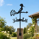 Hoopoe bird metal weather vane with directional arrows and mounting rod, outdoor roof and garden decoration