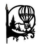 Hot air balloon over pine forest metal hanging basket bracket mounted on outdoor wall for plant decoration