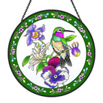 Hummingbird in bloom stained glass suncatcher window hanging, suitable for home and garden decoration