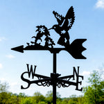 Hummingbird with flowers metal weather vane with directional arrows and mounting rod, outdoor roof and garden decoration