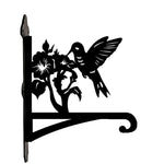 Hummingbird with morning glory metal hanging basket bracket mounted on outdoor wall for plant decoration