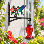 Hummingbird with morning glory metal hanging basket bracket mounted on outdoor wall for plant decoration