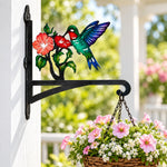 Hummingbird with morning glory metal hanging basket bracket mounted on outdoor wall for plant decoration