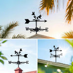 Hummingbirds feeding metal weather vane with directional arrows and mounting rod, outdoor roof and garden decoration