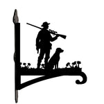 Hunter with dog metal hanging basket bracket mounted on outdoor wall for plant decoration