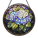 Hydrangea floral art stained glass suncatcher window hanging, suitable for home and garden decoration