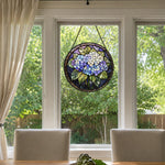 Hydrangea floral art stained glass suncatcher window hanging, suitable for home and garden decoration