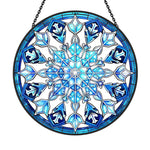 Ice blue snowflake stained glass suncatcher window hanging, suitable for home and garden decoration