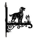 Irish setter metal hanging basket bracket mounted on outdoor wall for plant decoration