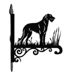 Irish wolfhound metal hanging basket bracket mounted on outdoor wall for plant decoration