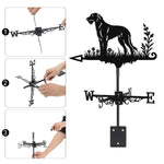 Irish Wolfhound metal weather vane with directional arrows and mounting rod, outdoor roof and garden decoration