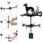 Italian Greyhound metal weather vane with directional arrows and mounting rod, outdoor roof and garden decoration