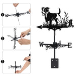 Jack russell terrier metal weather vane with directional arrows and mounting rod, outdoor roof and garden decoration