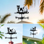 Jack russell terrier metal weather vane with directional arrows and mounting rod, outdoor roof and garden decoration